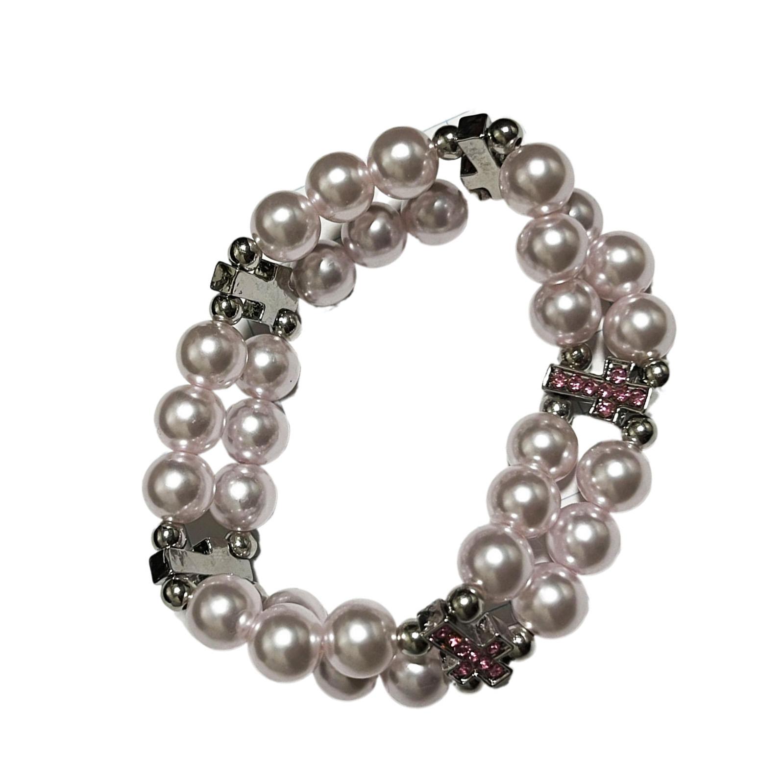 

Oxidation Resistant Imitation Pearls Bracelet Double Layer Crosses Charm Elastic Chain Jewelry