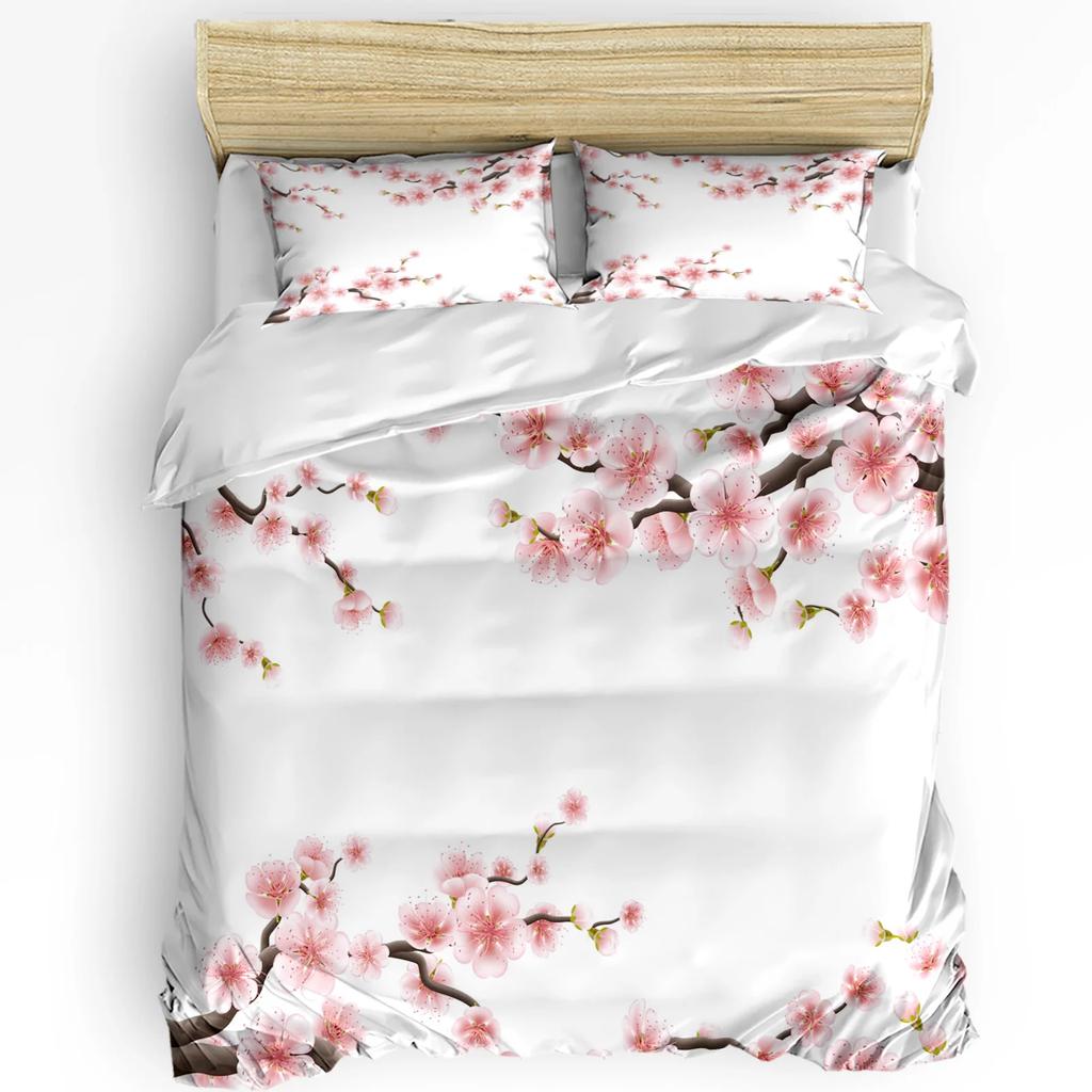 Pink Flower Peach Blossom Duvet Cover With Pillow Case Custom 3Pcs Bedding Set Quilt Cover Double Bed Home Textile