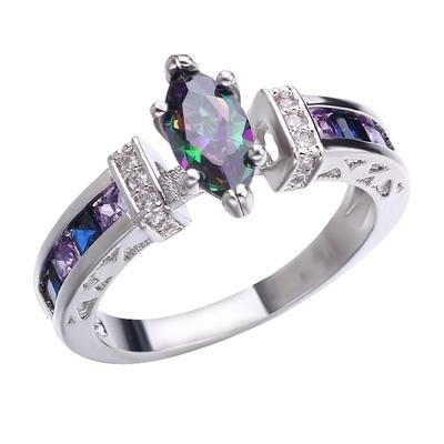 Huitan Anéis de Festa Cocktail da Moda com Zircônia Cúbica Roxo Brilhante em Formato Marquise Especial com Cravação em Garra para Mulheres Tamanho 6-10 Lotes Atacado