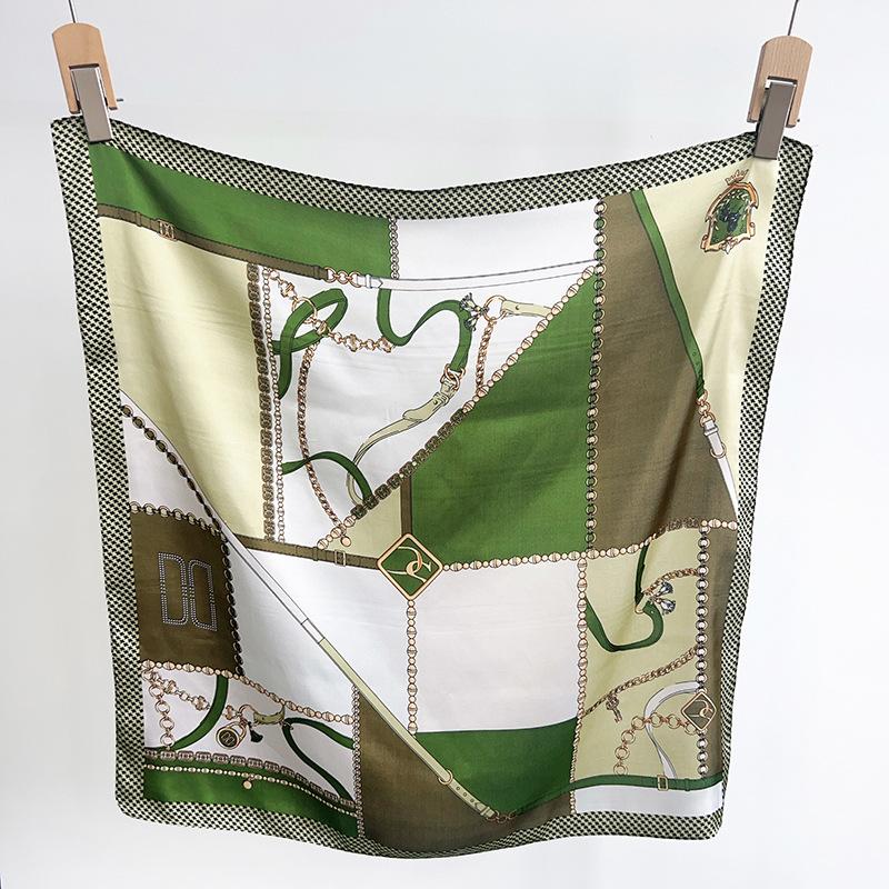 1116 Summer Simulation Silk Printing Chain Small Square Scarf Professional Scarf Thin Cool Hair Band Silk Scarf Neck Shawl