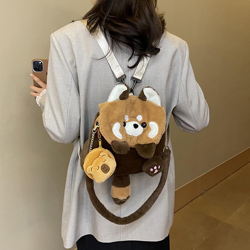 Raccoon Cute Little Cartoon Animal Doll Plush Backpack For School Travel And