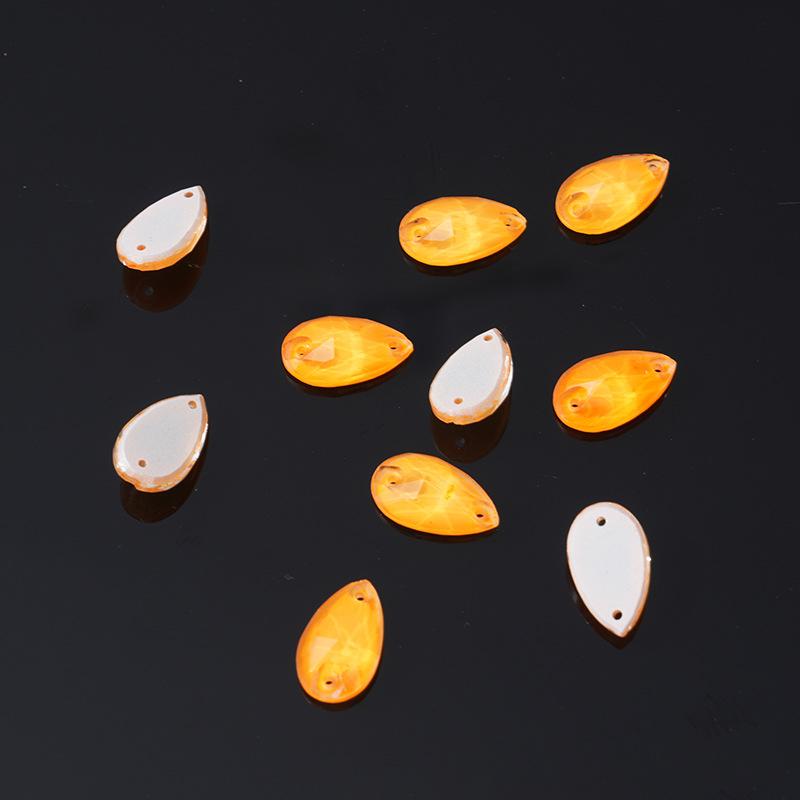 K9 Weichen Water Drop-Shaped Fluorescent Boutique Inverted Edge Glass Flat Buckle Glass Hand Seam Drill, Double Hole Flat Bottom Drill Diy Accessories