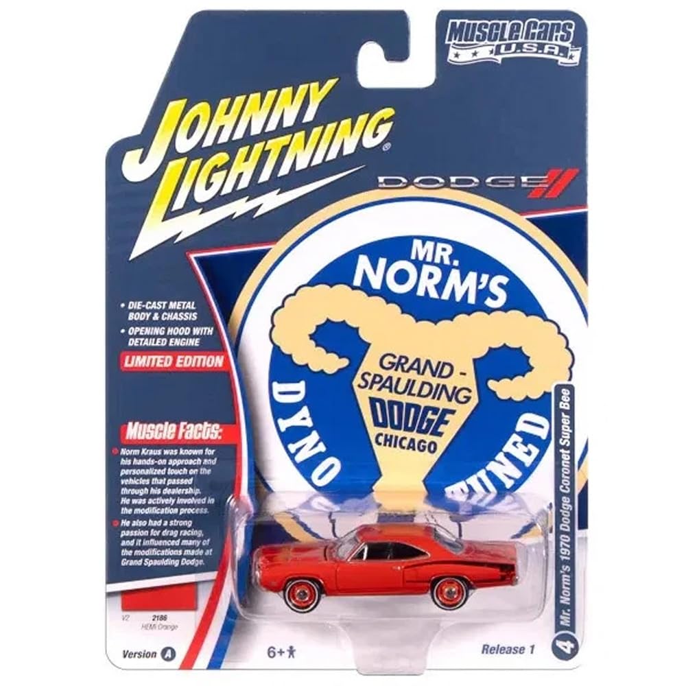 JOHNNY LIGHTNING MUSCLE CARS USA 2025 RELEASE 1 1970 DODGE CORONET SUPER BEE Johnny Lightning Scale 1970 Dodge Coronet Super Bee 1/64 Mr. NORM'S (HEMI