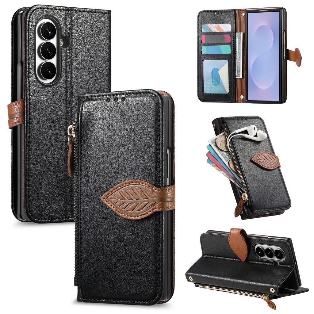 Fashion Zipper Flip Cards Solt Wallet Leather Case for Samsung Galaxy Z Fold 8 Ultra Shockproof Comfortable Grip Stand Cover