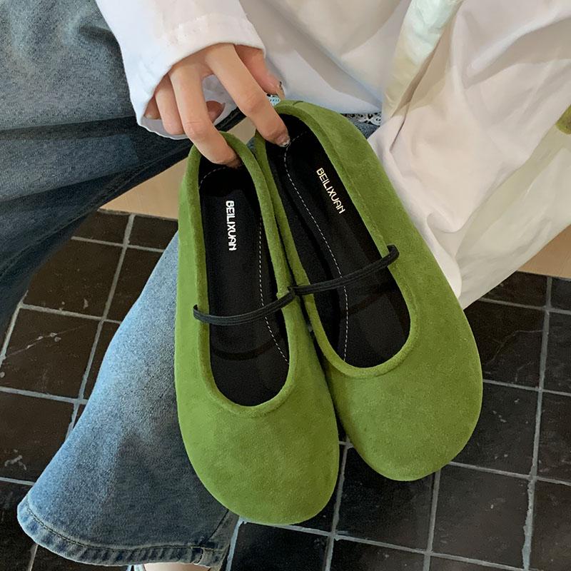 Fashion New Round Toe Fashion Flock Women Ballet Flats Dance Shoes Female Soft Footwear Shallow Ladies Flats Mary Janes Lolita Shoes