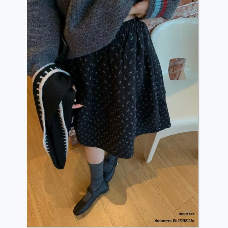 2025 Korean Style Floral Slimming Winter Plush Skirt