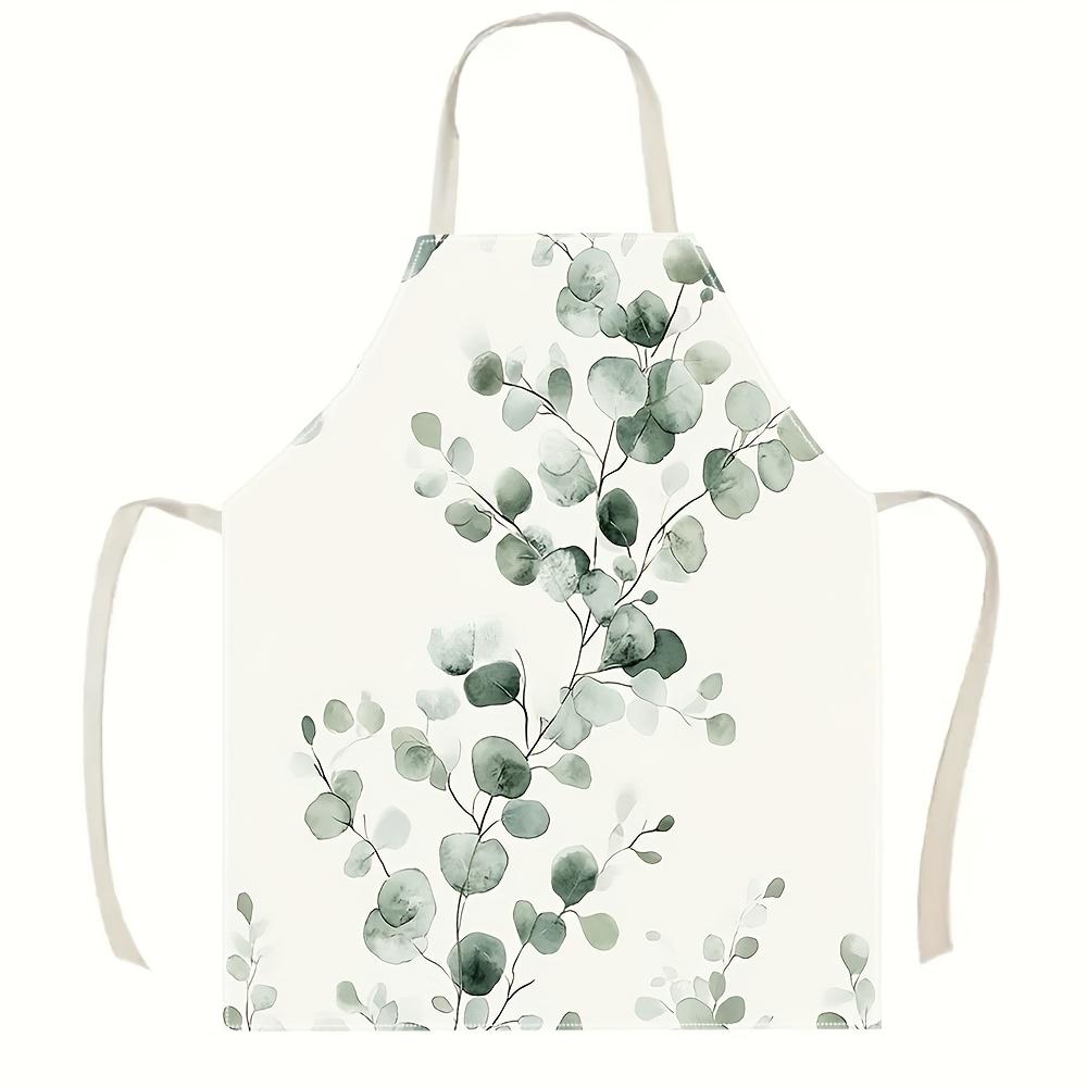 

1pc Eucalyptus Leaf Print Apron Natural Green Plant Design Kitchen Cooking Bib 38X47cm(15X19in)