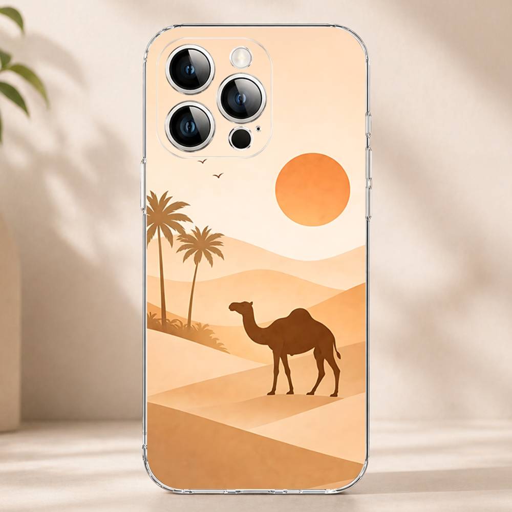 Desert Animal Camel Phone Case for iPhone 17 16 Pro Plus Air 16E 15 14 13 12 11 Max Mini Transparent Cover iPhone17