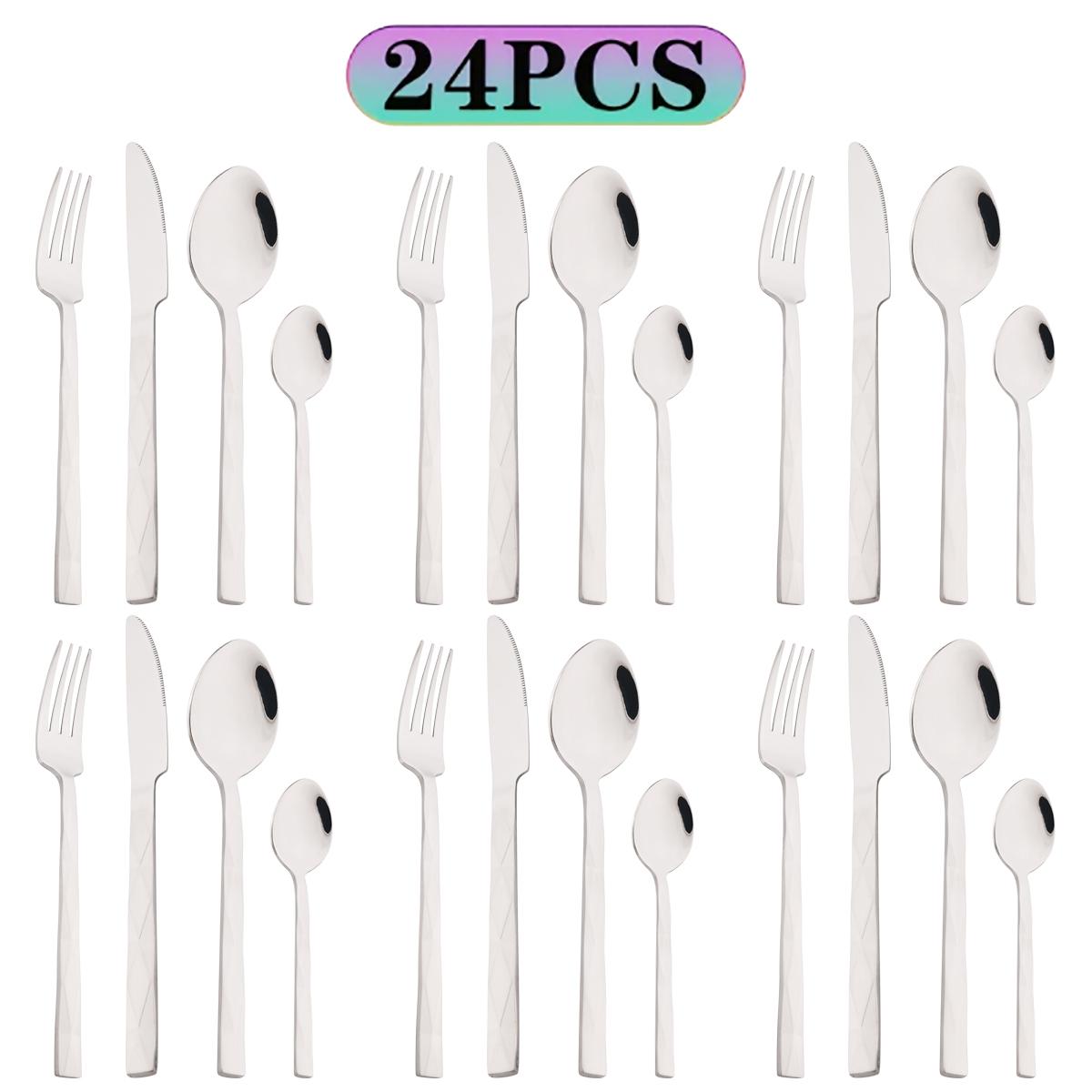 

24 предмета Набор красочной посуды Нож Вилка Кофейная ложка Набор столовых приборов Зеркальная нержавеющая сталь Столовые приборы Западная Домашняя Кухонная Посуда серебряный