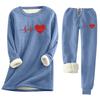 Women's Print Round Neck Warm Suit Long Sleeve Fleece Drawstring Sweatpants Two-Piece Set