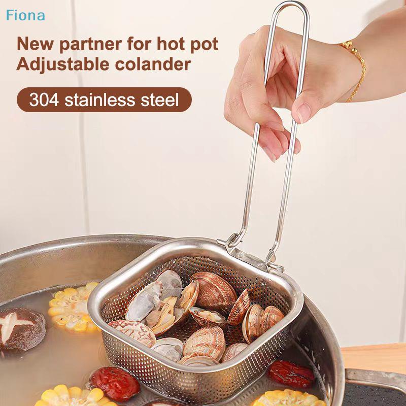 304 Edelstahl verstellbares Heißtopf-Sieb, faltbarer Netz-Schaumlöffel mit Griff für Shabu Shabu & Suppe