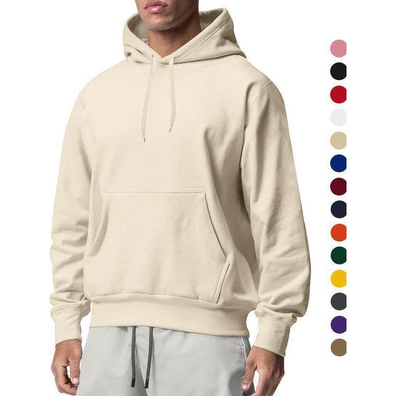 Mens Solid Fleece Hooded Sweatshirt Casual Loose Sports Long Sleeve Pullover