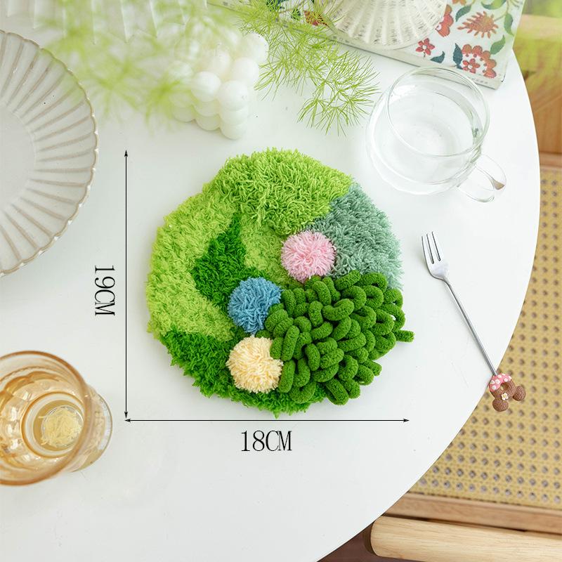 Latch Hook Coaster Kits for Adults Beginners Moss Simple Embroidery DIY Crochet Yarn Rugs Hooking Craft Kit for Gift Home Decor