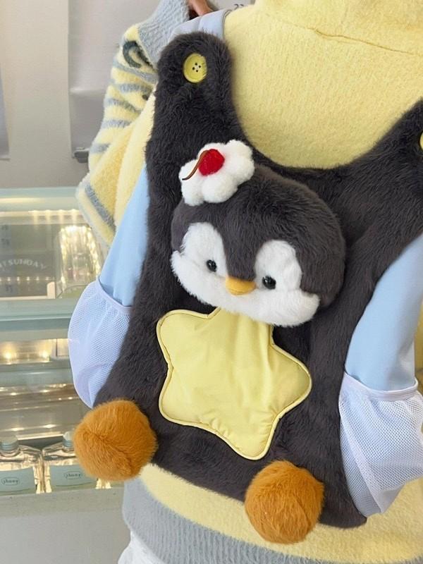 Cartoon Cute Penguin Plush Backpack For Kids School And Travel Use
