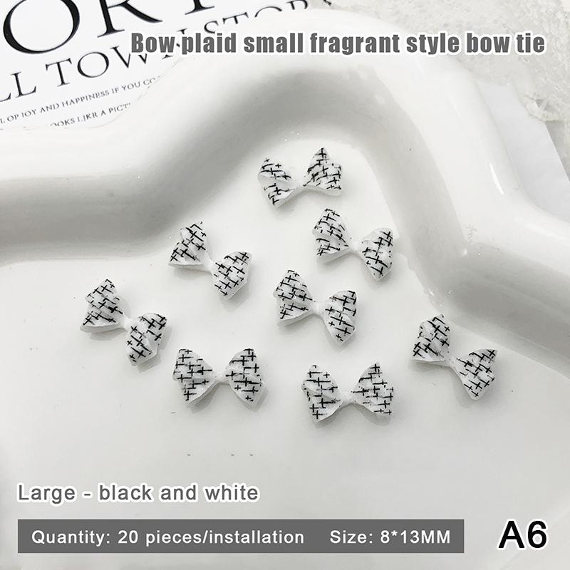 20Pcs For Creative Nail Design Checkered Plaid Resin Bows Nail Charms Ties Nail Art DIY Decorations