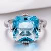 Eleganter quadratisch geschliffener hellblauer Topasring für Damen Prinzessin Verlobung Ehering Schmuck Geschenk