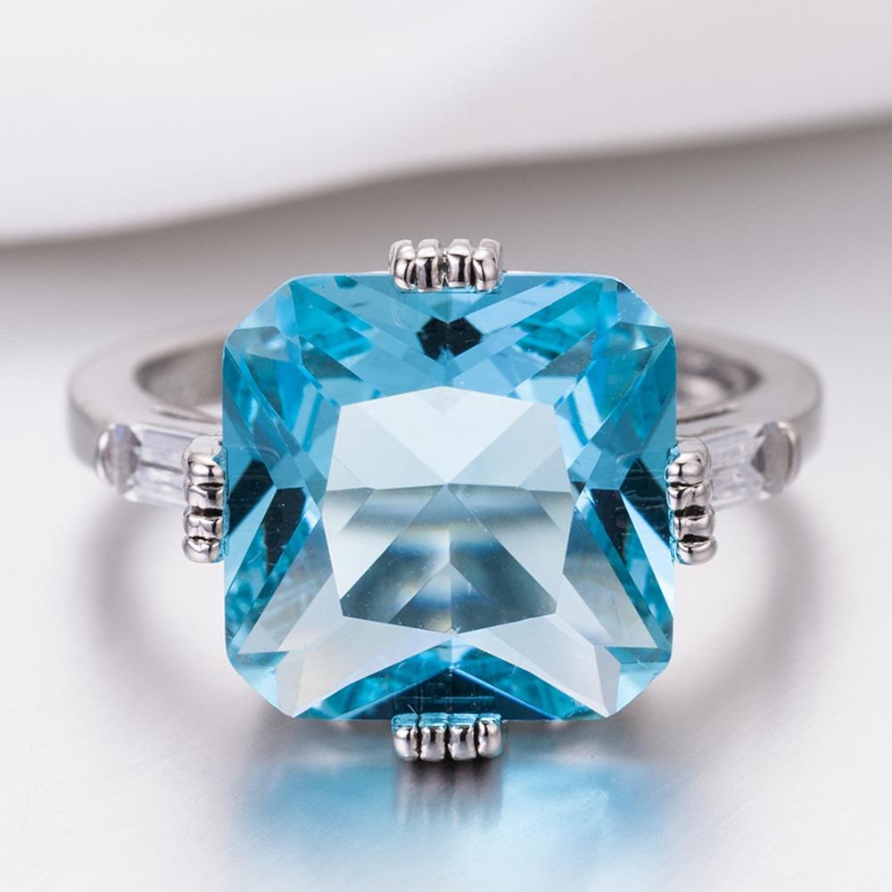 

Elegant Square Cut Light Blue Topaz Ring for Women Princess Engagement Wedding Band Jewelry Gift no. 6 морской синий
