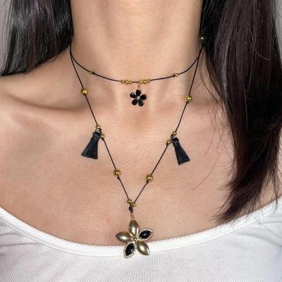 Gothic Double-Layer Metal Flower Pendant Necklace for Women Girl Hiphop Personality Collarbone Necklaces All Saints' Day Jewelry