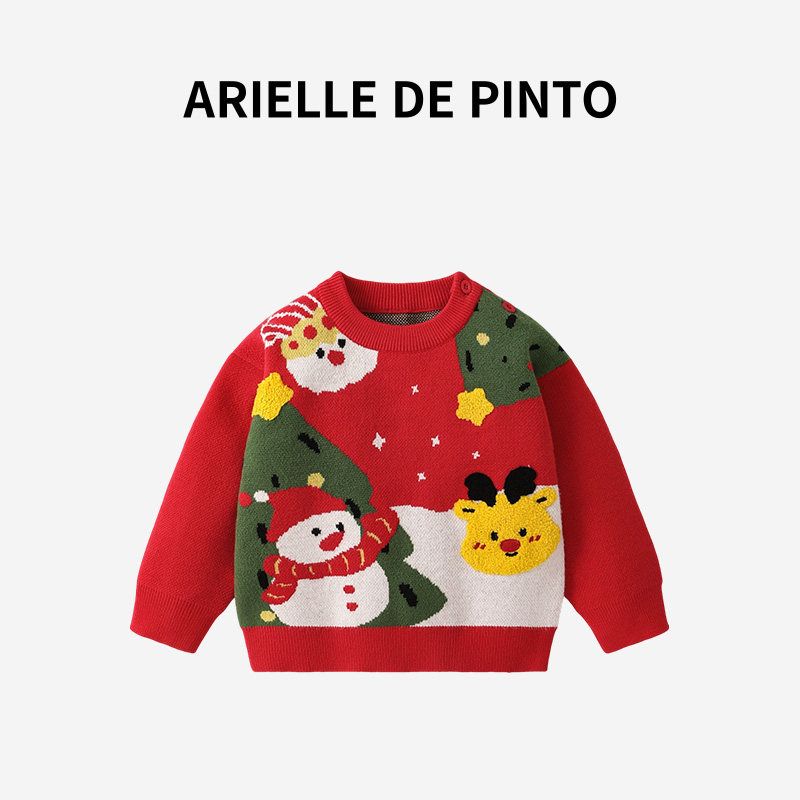 Французский Arielle De Pinto Детский трикотаж Осенне-зимний стиль Стильный Рождественский стиль Базовый свитер Красный Red 80