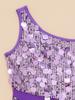 Mädchen Glitzer Pailletten Jumpsuit Ärmelloser Tanzbody Gymnastikbody Tanzaufführung Eiskunstlauf Unitard