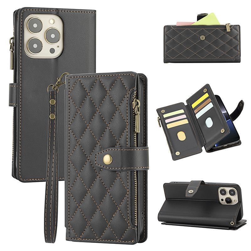 

Fashion retro mobile phone protective case is suitable for Apple 17promax embroidered zipper card slot mobile phone case. IPhone 17 Pro Max чёрный