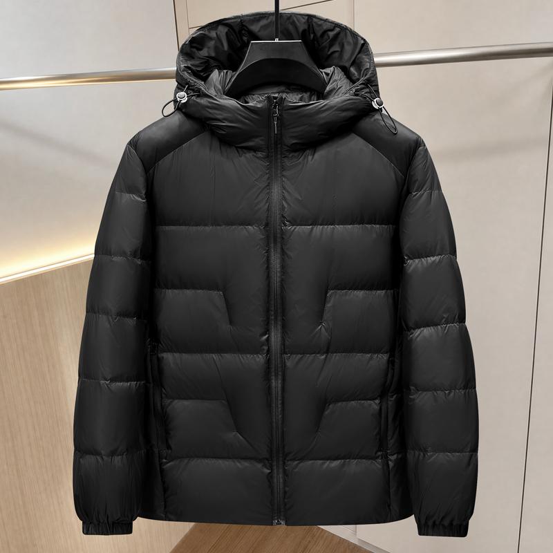 Men Plus Size 70% White Duck Down Jacket, Hooded Waterproof Zip Up Winter Warm Puffer Coat Outerwear