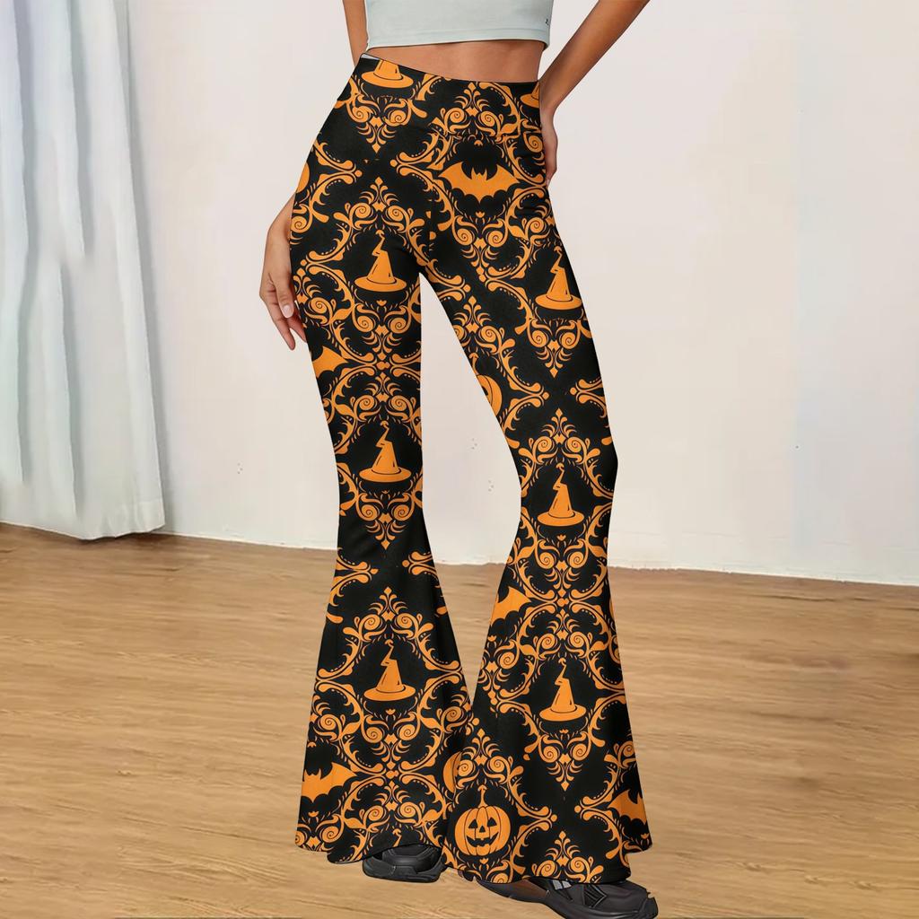 Women's Casual Halloween Print Yoga Pants Flared Leg High Waist Stretch Workout Leggings for Everyday Wear