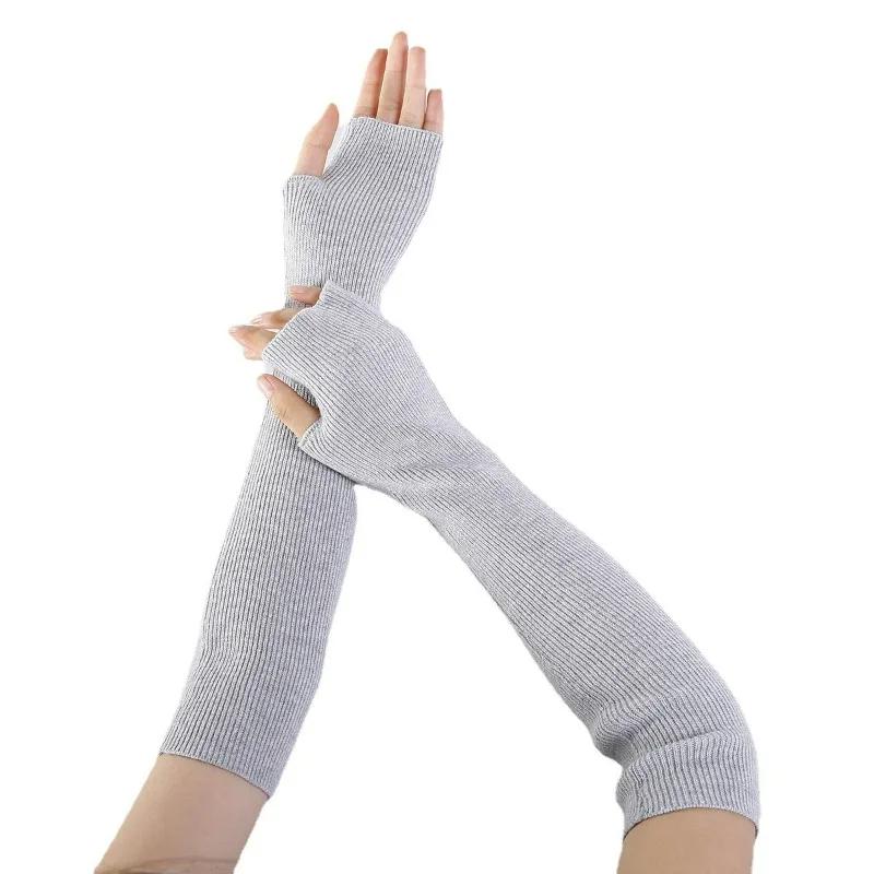 Botvotee 35% Cashmere Arm Warmers Soft Accessories Sleeves for Women Arm Guard Winter Knit Warm Half Finger Fashion Pink Gloves