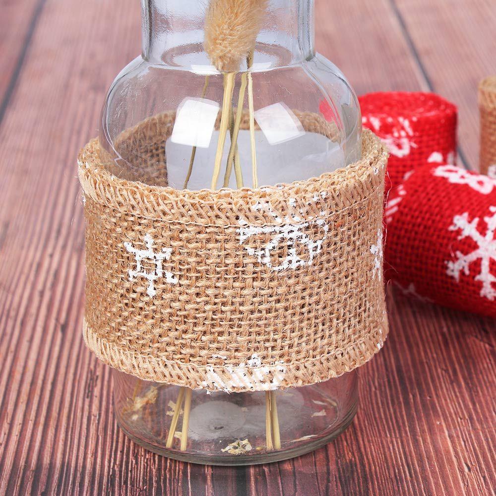 Vintage Natural Hessian Edge Snowflake Merry Christmas Jute Burlap Sisal Trim Lace Ribbon Snowflake