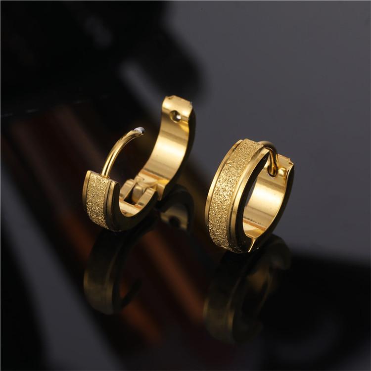 Cross-Shaped Frosted Titanium Steel Earrings: Hand-Polished Gold and Black Ear Studs for Men and Women