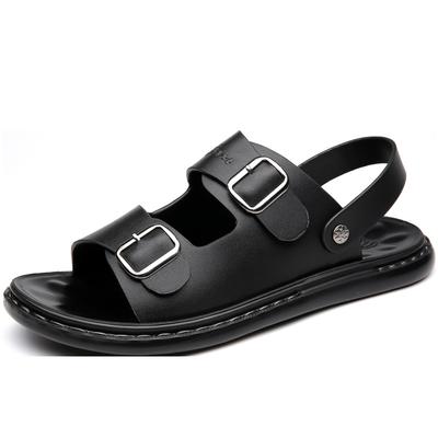 Mode Couleur Unie Été Nouveau Sandales en Cuir pour Hommes Mode Boucle Designer Léger Double Usage Chaussons Décontractés Chaussures Homme