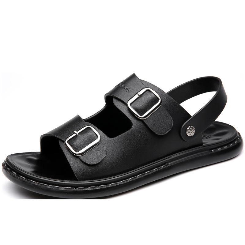 Fashion Solid Color Summer New Leather Sandals for Men Fashion Buckle Designer Light Dual-use Casual Slippers Shoes Man