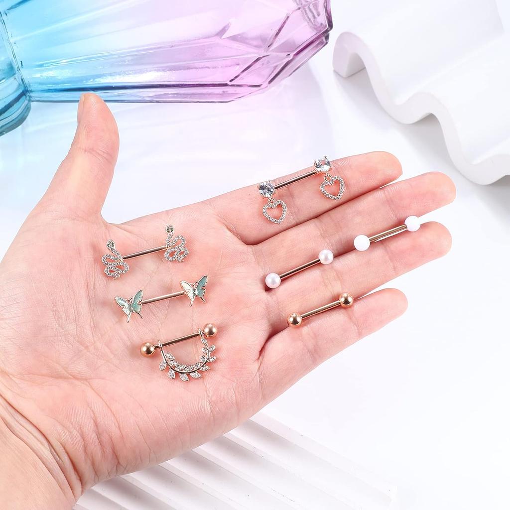 Bobisty Nipple Piercing Jewelry Stainless Surgical Steel Tongue Rings Ball Heart Butterfly Belly Barbell Body Jewelry for Women