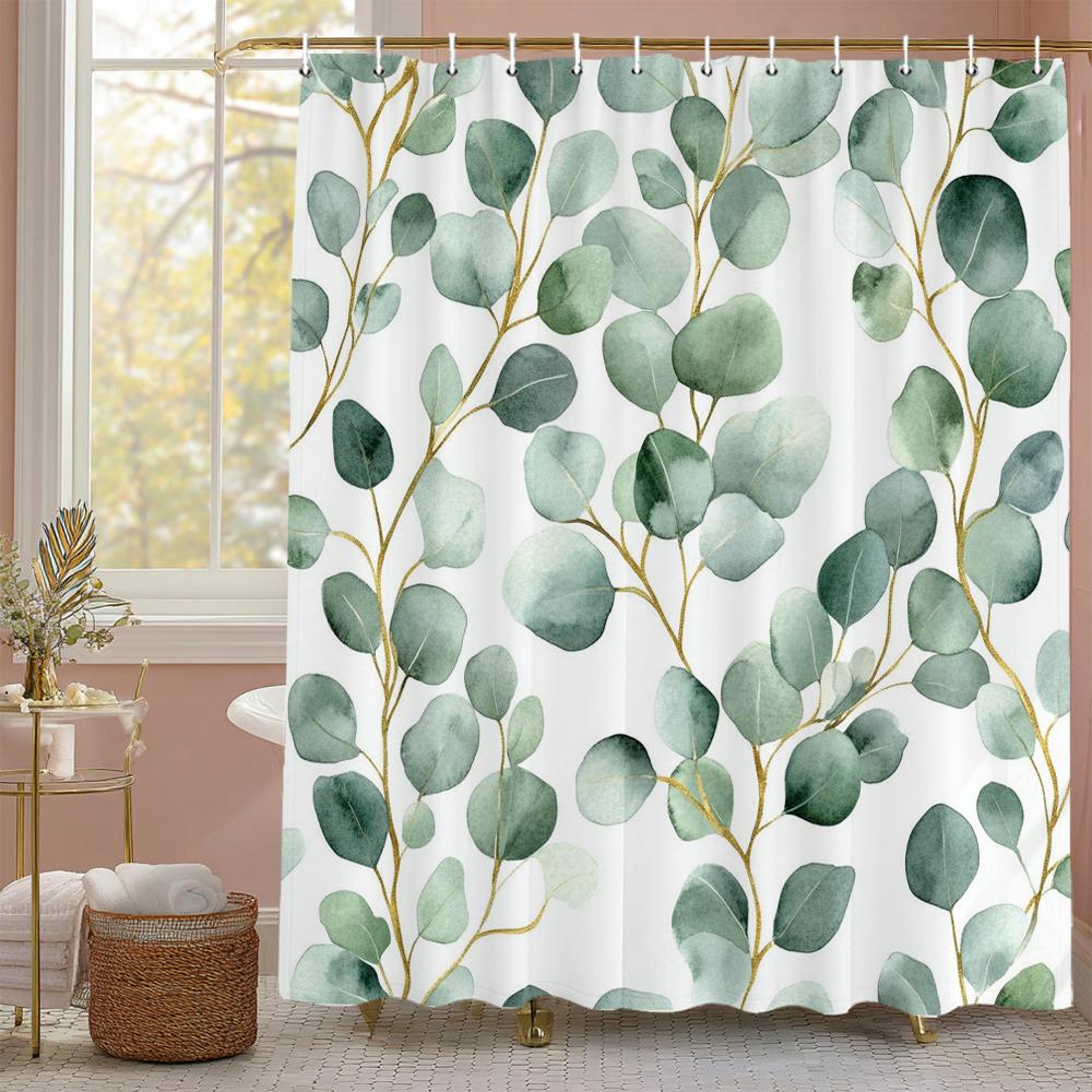 Green leaf plant Shower Curtain, Bathroom Decorative Shower Curtain, Waterproof Shower Curtain with Hooks