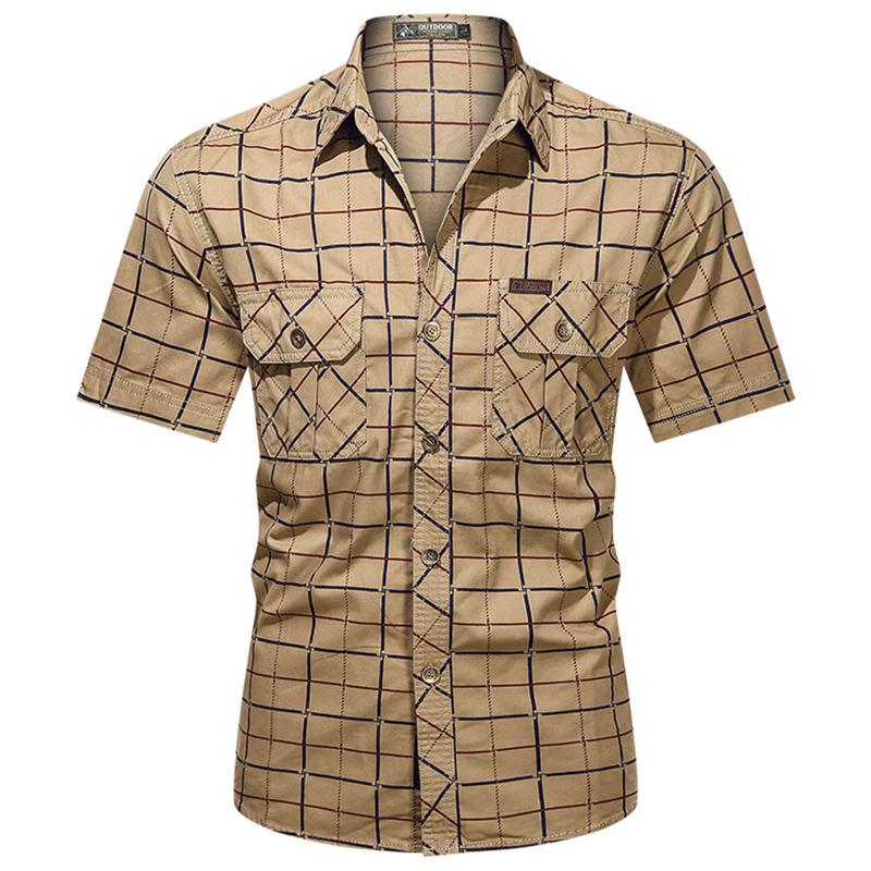 Men S Summer Casual Plaid Short Sleeve Workwear Cotton Shirt M