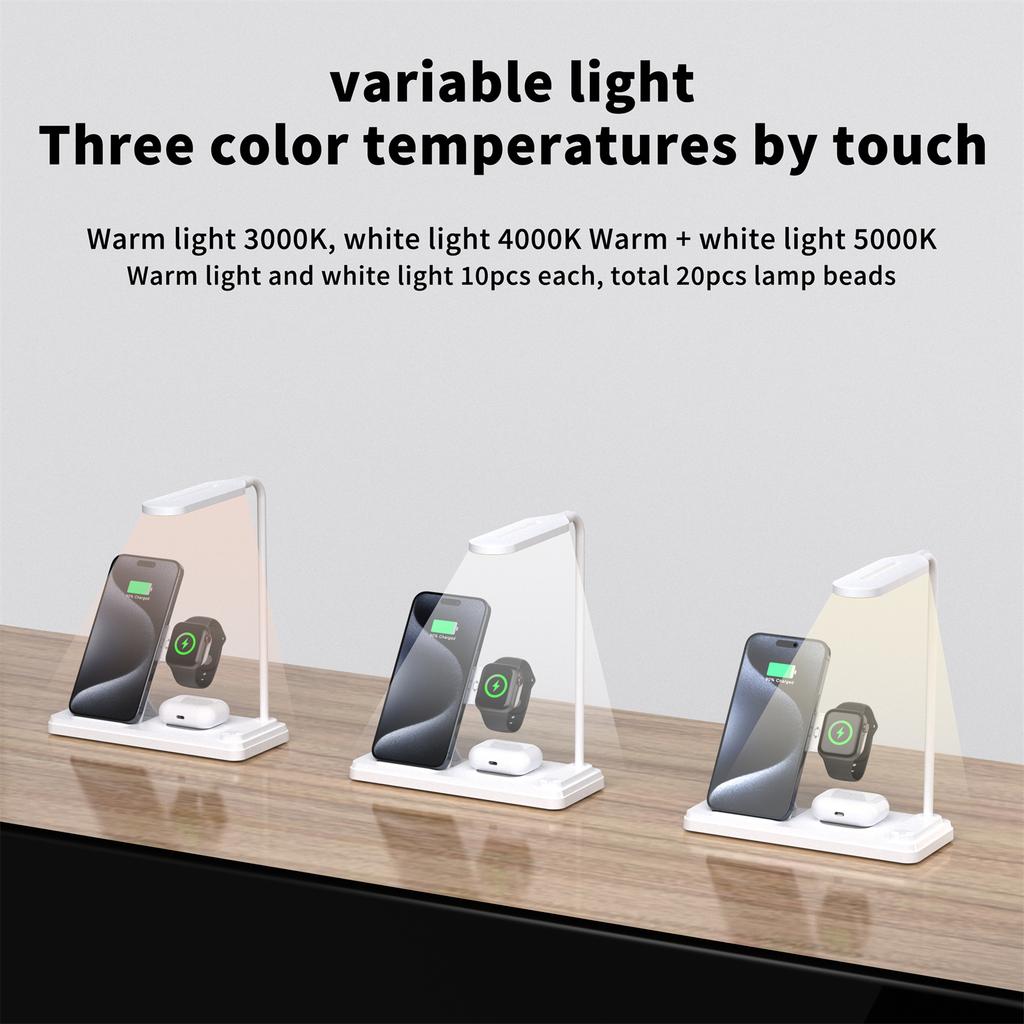 HT-503 Folding 15W Wireless Charger for Phone/Watch/Earbuds with Touch Control LED Table Lamp