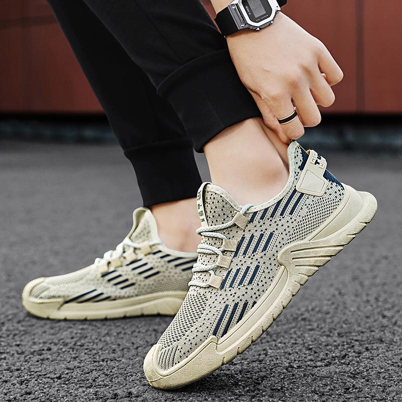 New men's shoes spring fly-woven men's sports shoes low-top lace-up student running casual shoes