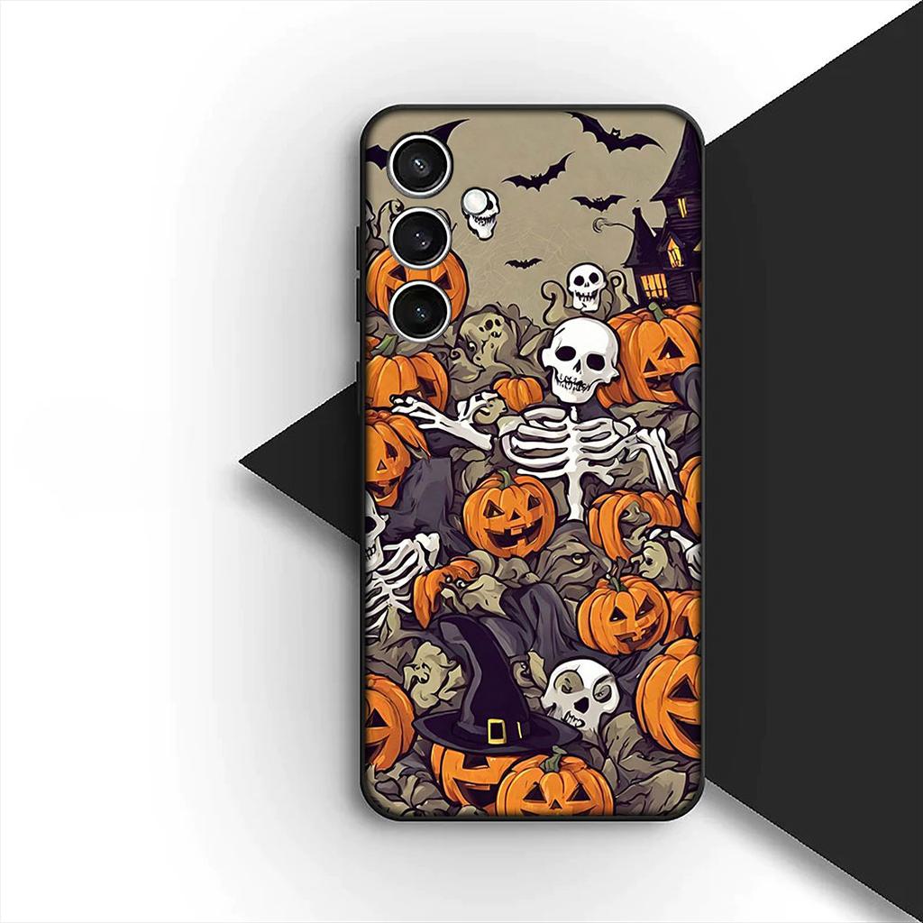 for Samsung Galaxy A35 A36 A55 A26 A05 A06 A14 A50 A51 A53 A54 A12 A13 A23 Phone Case with Little Ghost Halloween Pumpkin Flower