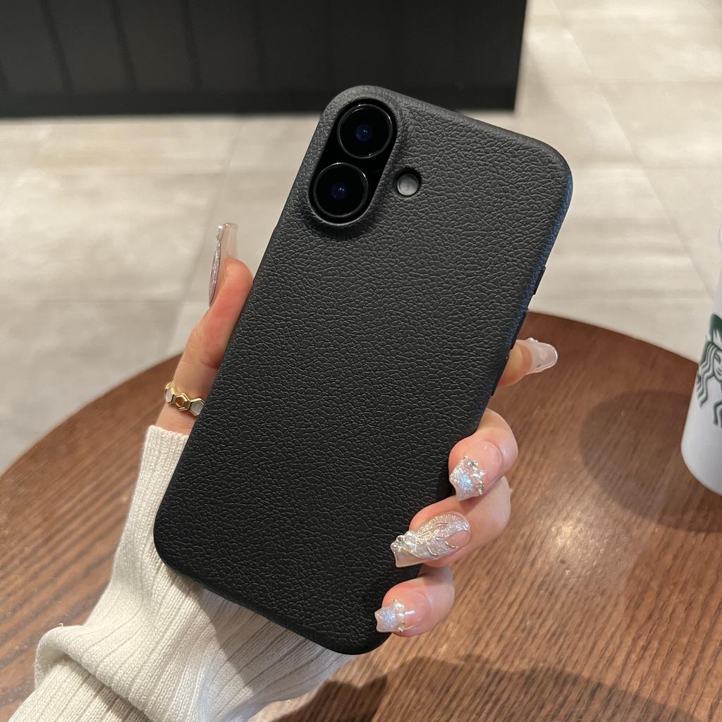 Leather Texture Shockproof Soft Silicone Case For iPhone 16 15 14 Plus Pro Max 13 12 11 Lichee Pattern Simple Business Cover