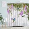 Plants Flowers Shower Curtains Butterfly Purple Floral Green Leaves Hummingbird Rustic Spring Scenery Fabric Bathroom Decor Sets