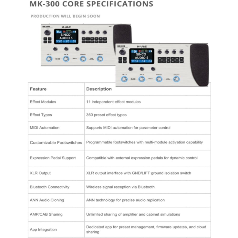 Procesor Multi-Efect pentru Chitară M-VAVE MK300 | Modelare Neurală ANN 120AMP/360FX | Baterie 10h, Utilizare Live/Studio/Scenă