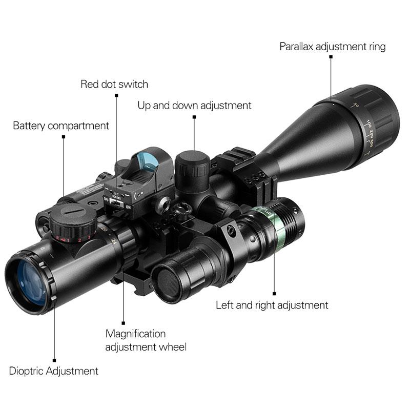 VOMZ Jagd 6-24X50 Aoeg Entfernungsmesser Zielfernrohr mit holographischem 4 Absehen Visier Rotpunkt Grün Combo