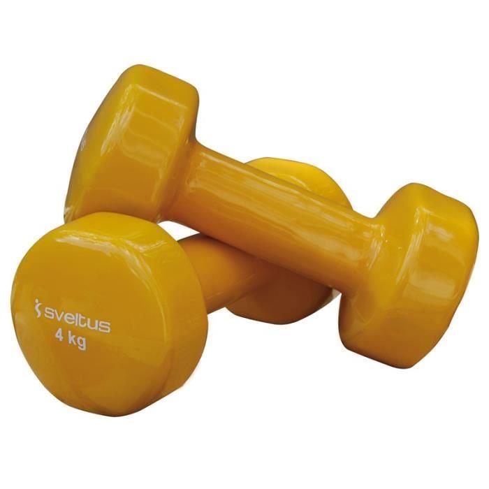 Haltères En Métal Enrobé Vinyle - SVELTUS - 4 Kg X2 - Toucher Lisse Et Agréable - Finition Brillante