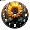 Wooden Silent Wall Clock Sunflower Against Backdrop Quartz Analog Clock for Farmhouse Office Living Halloween New Year Gift