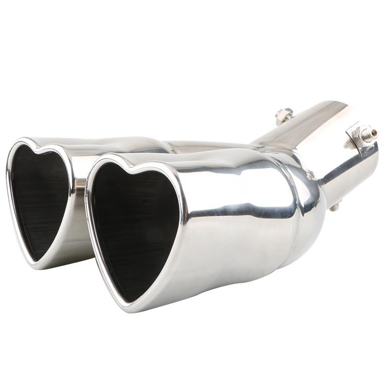 Heart-shaped Car Exhaust Tail Pipe Muffler Stainless Steel Double-row Outlet Muffler Tip Pipe Tail Throat Universal
