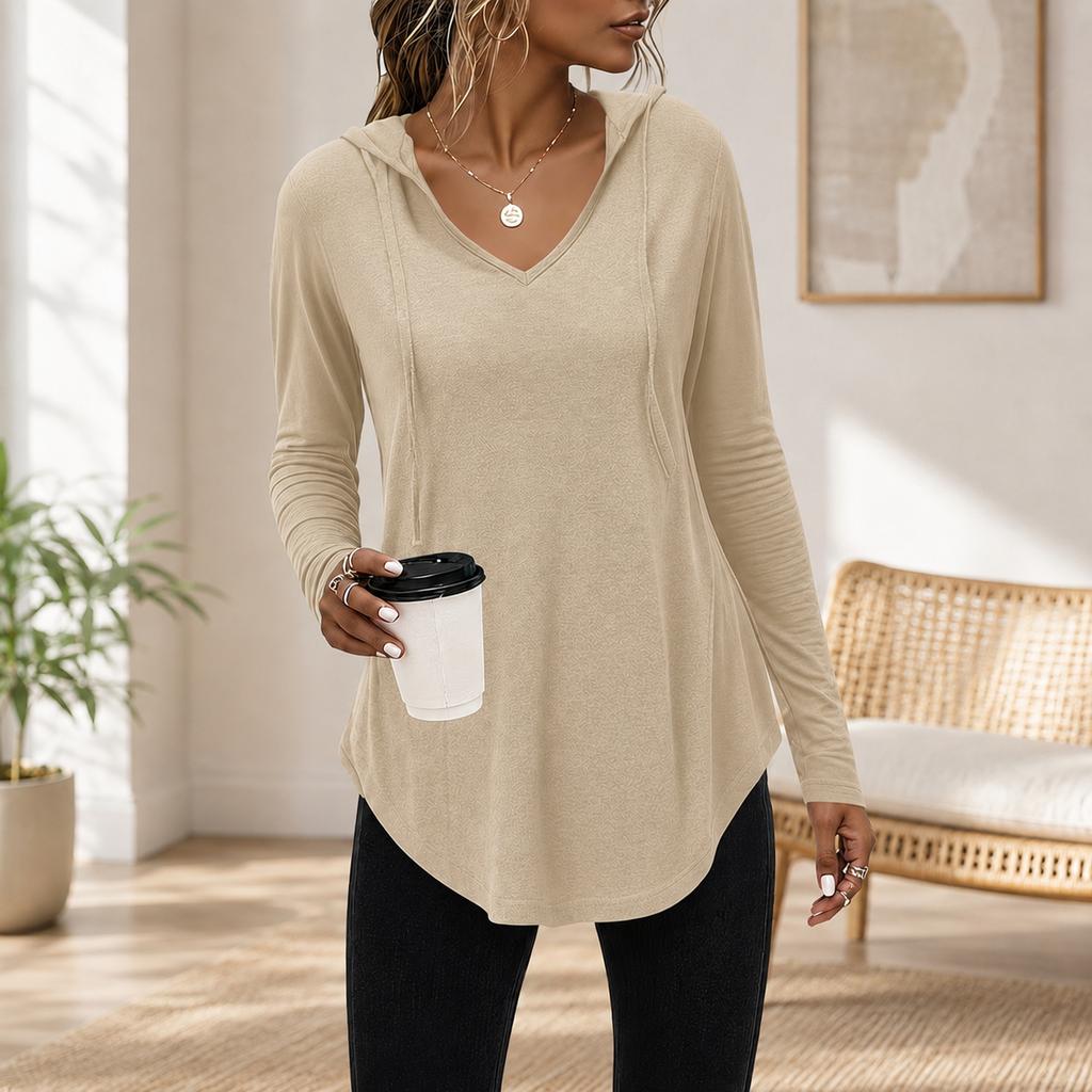 Women's Hooded T-Shirt Long Sleeve Pullover for Fall Casual Wear