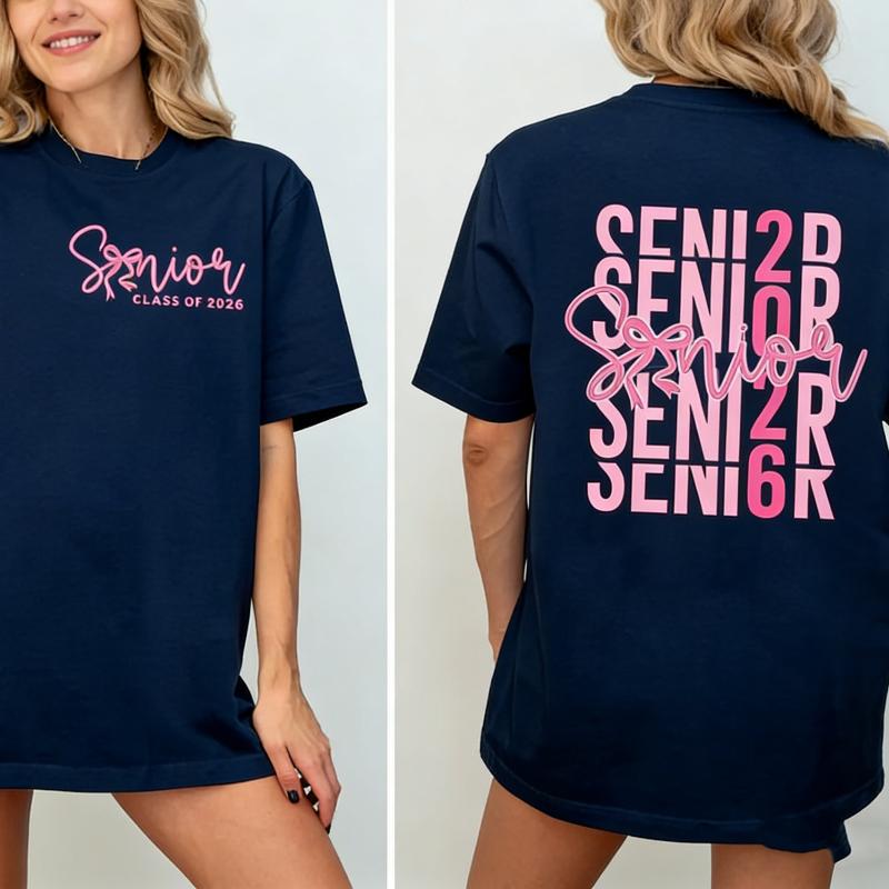 Coquette Bow Shirt Class of 2026 Graphic Tshirt Senior Girl Senior Mom Crew Tee Graduation High Quality Cotton Shortsleev S