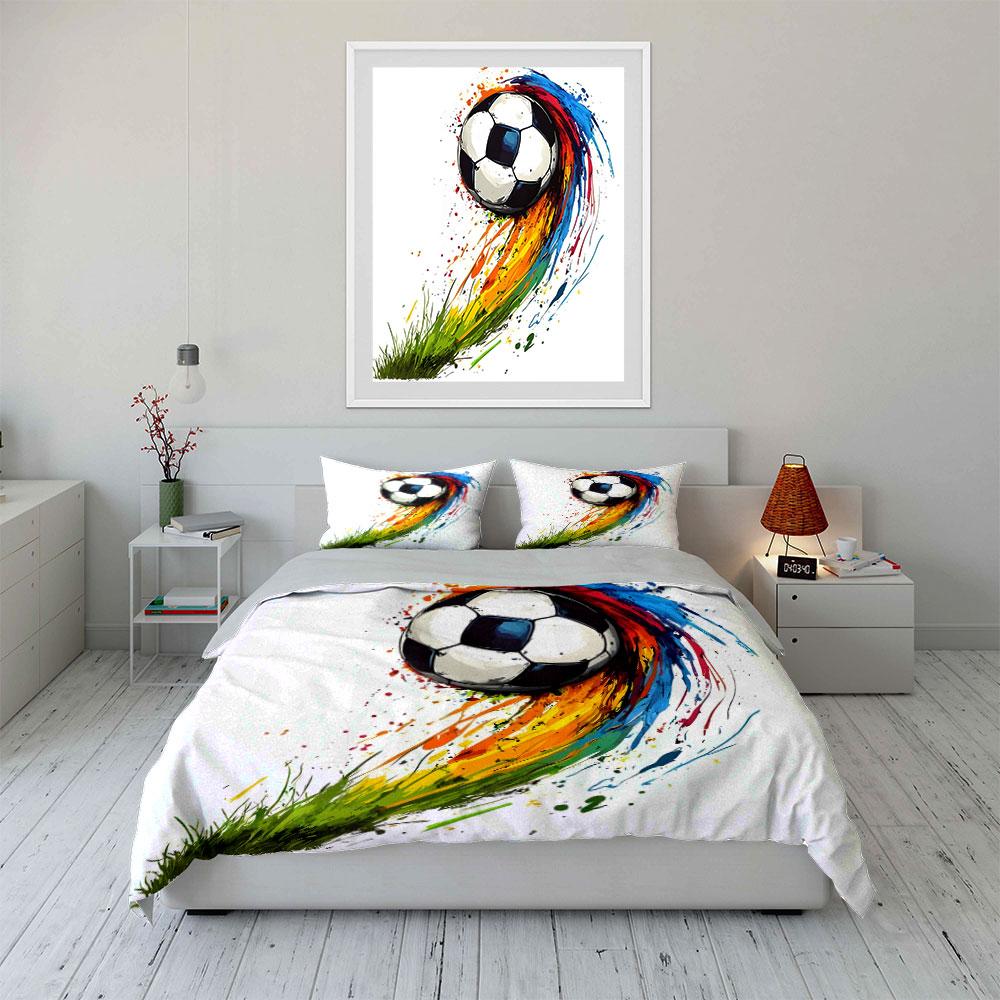 Artistic Soccer With Color Splash Print Bedding Set 1 Duvet Cover 2 Pillowcases For Adult And Children Luxury Gift Full Size