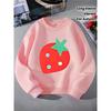 Girls' Crewneck Sweatshirt - Strawberry Shape with Blue Dots And Machine Washable, Spring And Autumn
