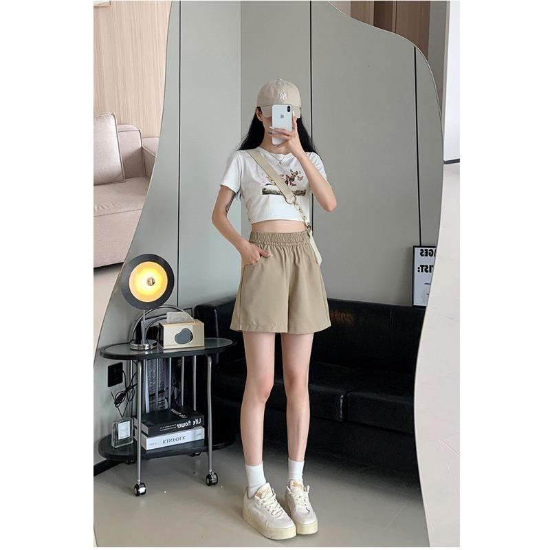 Casual Shorts Women's Washed Cotton Overalls Loose High Waisted Wide Leg Pants Women's Three-quarter Pants